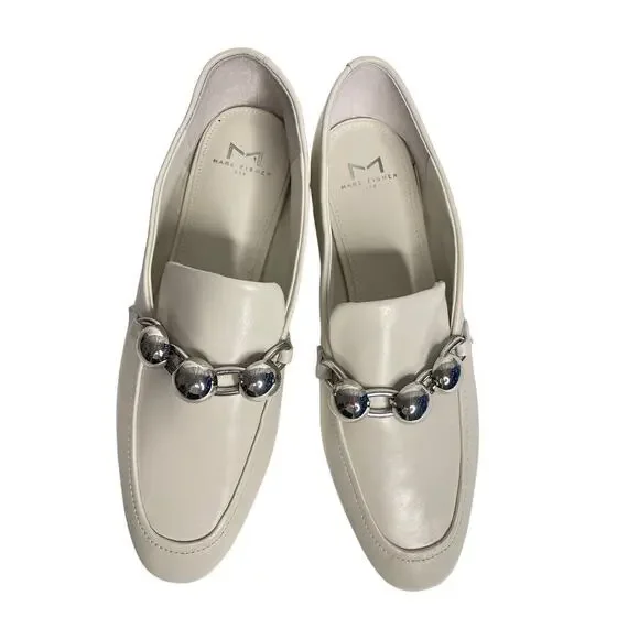 Marc Fisher LTD Elenda Leather Flat Slip-on Cream Loafers size 8.5 New - Picture 2 of 9